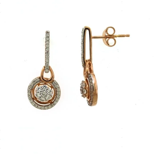 1/2 CTW Diamond Drop & Dangle Halo Earrings in 10KT Rose Gold