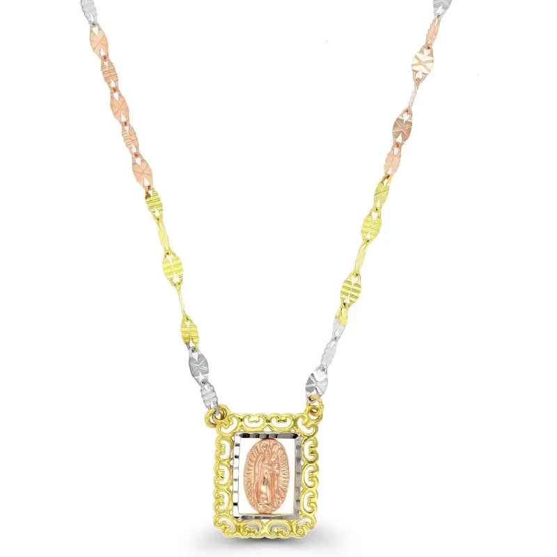 14KT Gold Tri-Color 12X10MM 18-inch Guadalupe Necklace