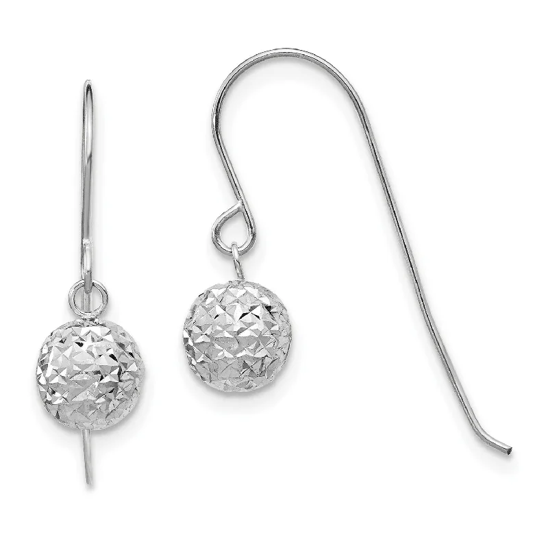 14KT White Gold 18X6MM Diamond-cut Ball Drop & Dangle Earrings