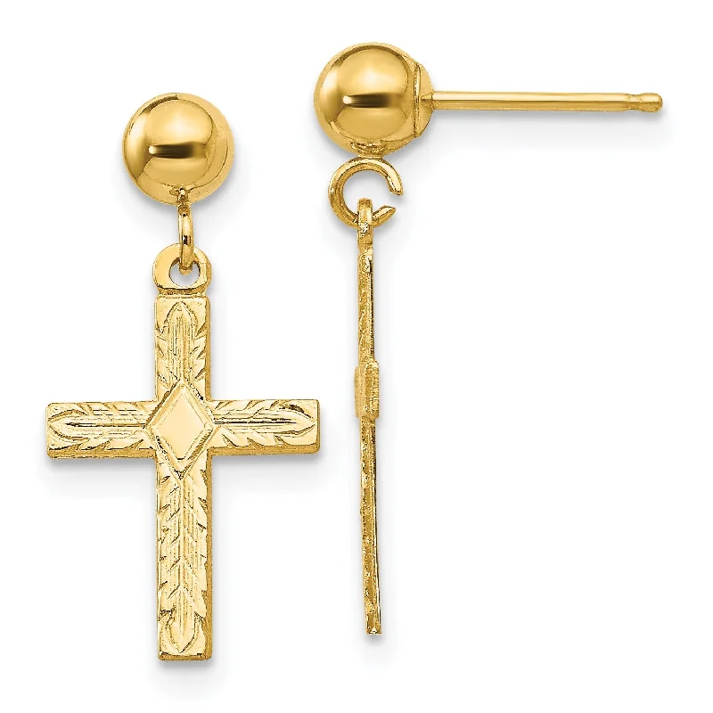 14KT Yellow Gold 21X10MM Drop & Dangle Cross Earrings