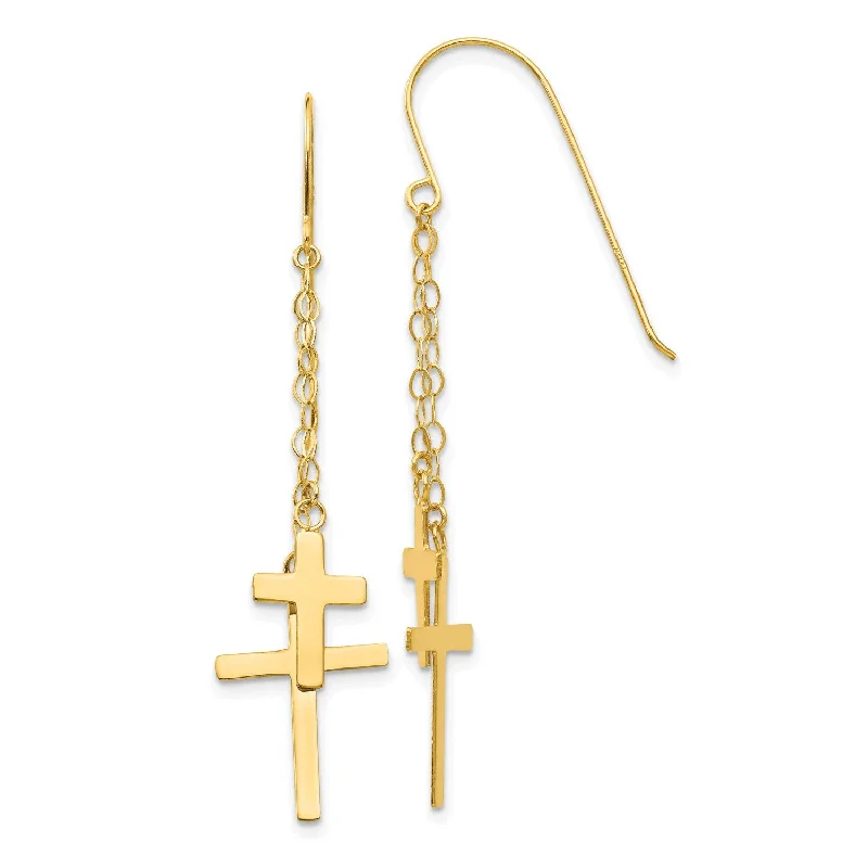 14KT Yellow Gold 56X12MM Drop & Dangle Cross Earrings