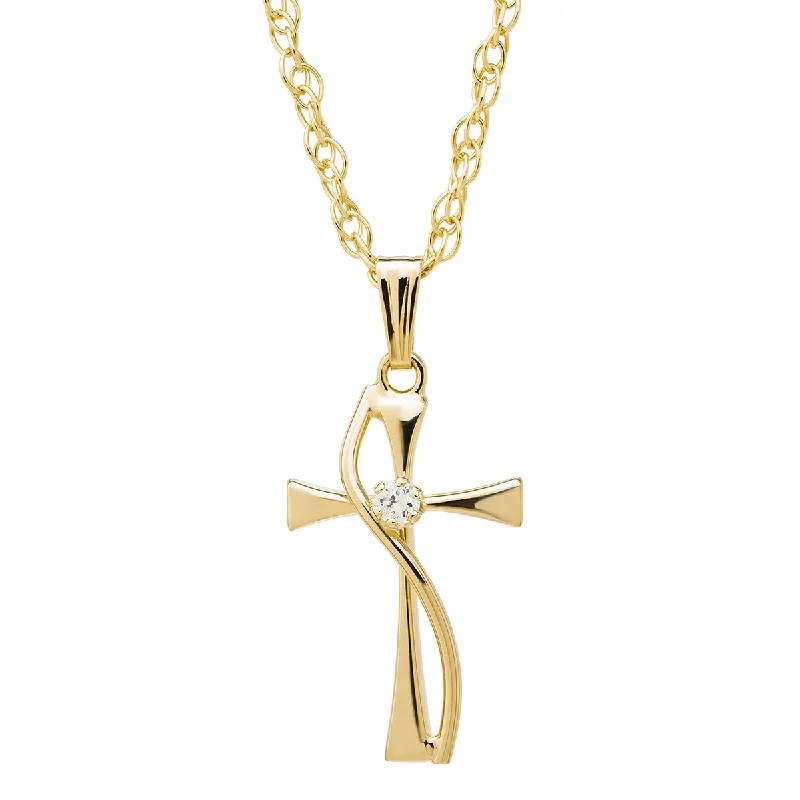 14KT Yellow Gold and Cubic Zirconia 18-inch Cross Pendant