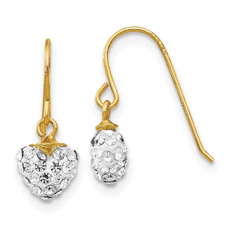 14KT Yellow Gold Crystal 15X7MM Drop & Dangle Heart Earrings