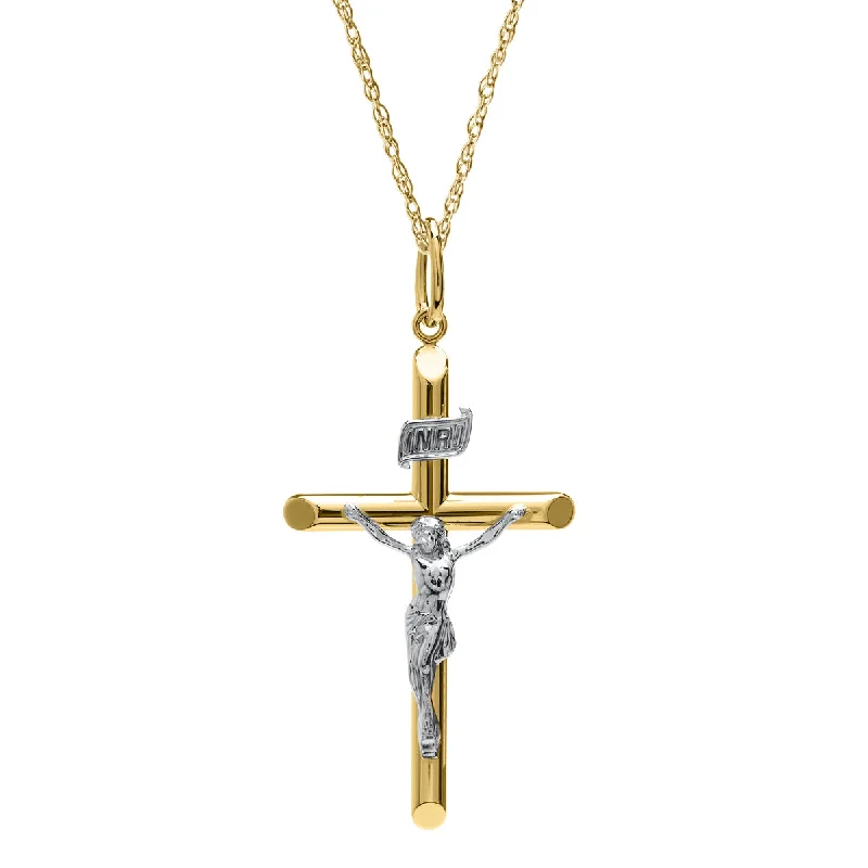 14KT Yellow Gold Filled 24-inch Crucifix Cross Stainless Steel Chain Pendant