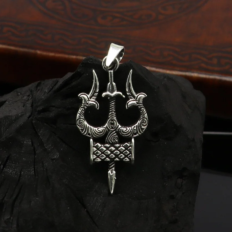 925 pure silver handmade idol shiva trident trishul shape designer stylish amazing gifting daily use jewelry ssp335