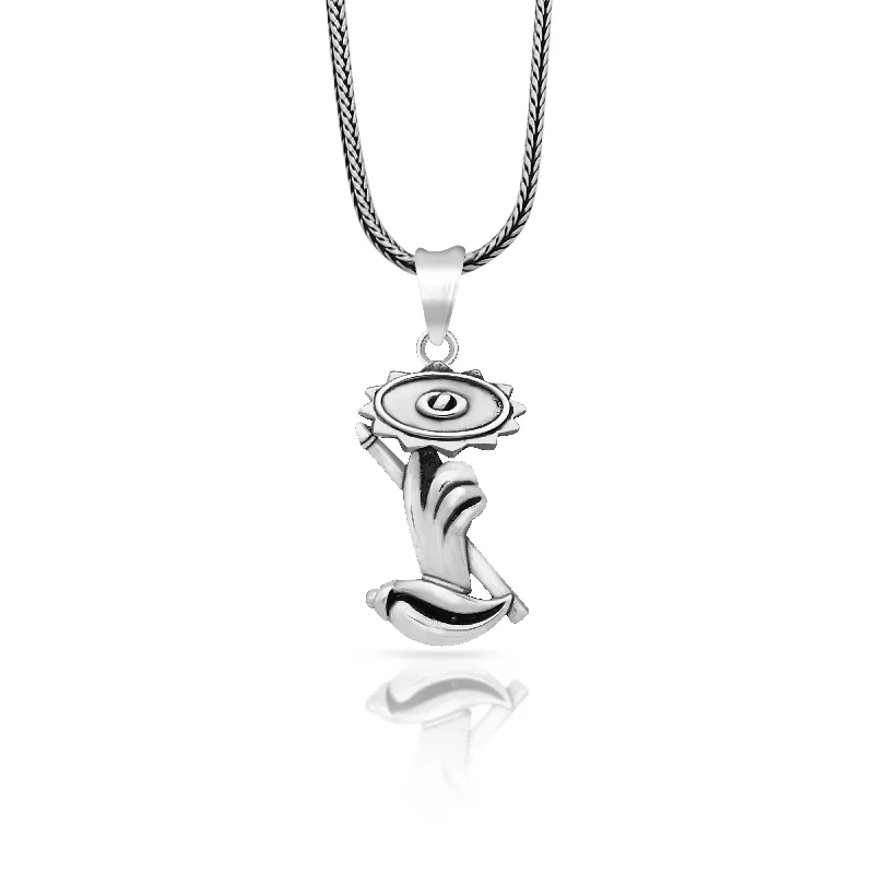 925 sterling silver divine Lord Krishna Sudarshan Chakra flute and Shankh combo pendant, silver unique god pendant necklace jewelry nsp649