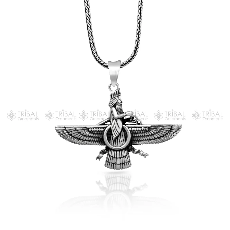 925 sterling silver Faravahar Ahura Mazda Handmade pendant Necklace, Ancient Persia Silver Men Jewelry, Mythology Mens Gift nsp866