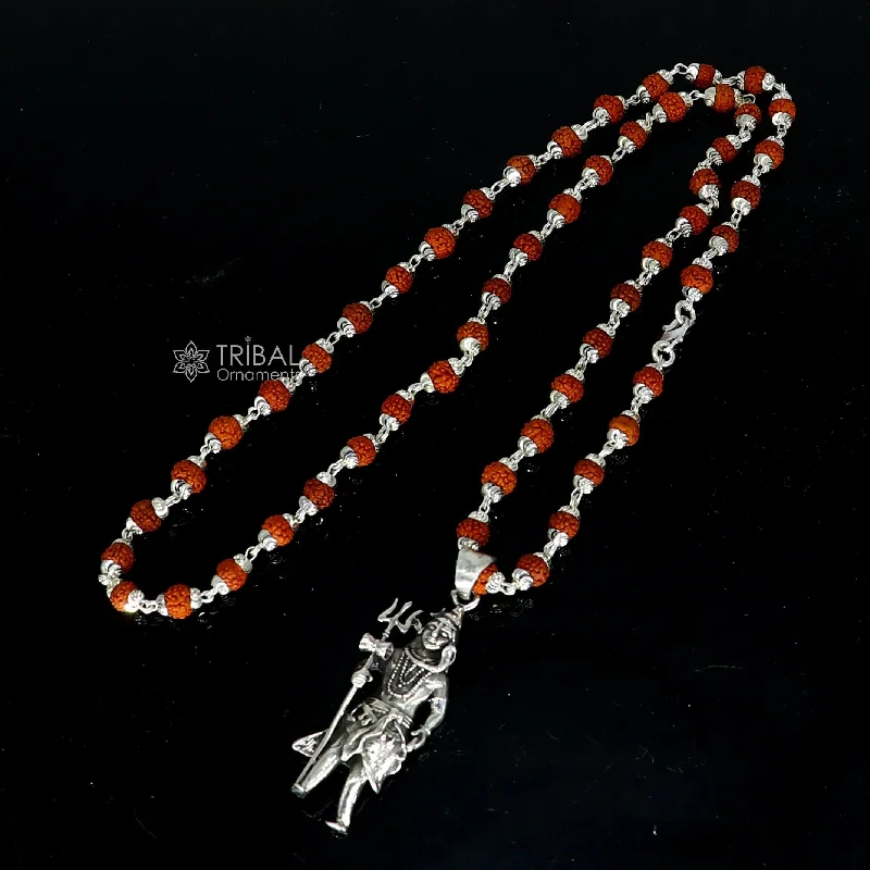 925 sterling silver handmade Divine Lord shiva with trident pendant & Rudraksha chain, holy pendant protect from negative energy nsp756