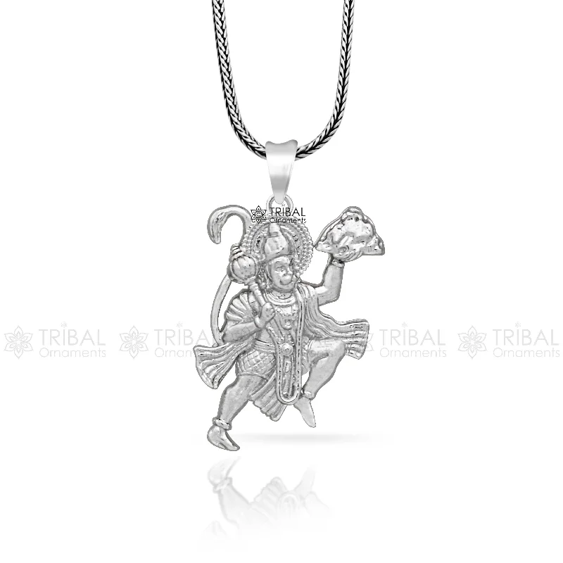 925 sterling silver handmade Hindu idol God Lord hanuman flying pendant, amazing divine lord bajarangbali pendant gifting jewelry NSP825