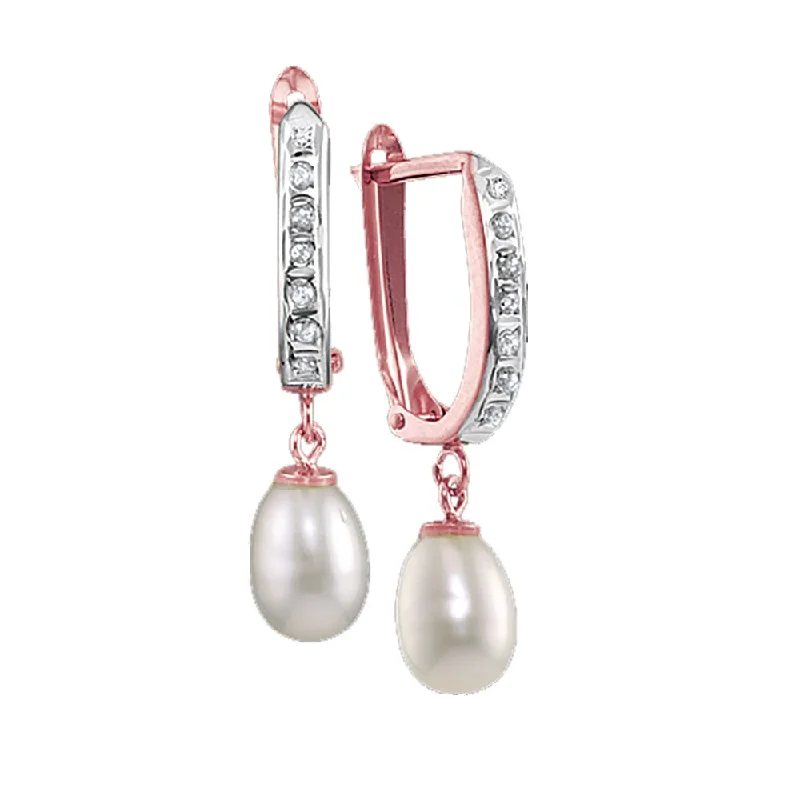 Diamond Fascination 14KT Rose Gold Pearl Diamond Accent Drop & Dangle Earrings