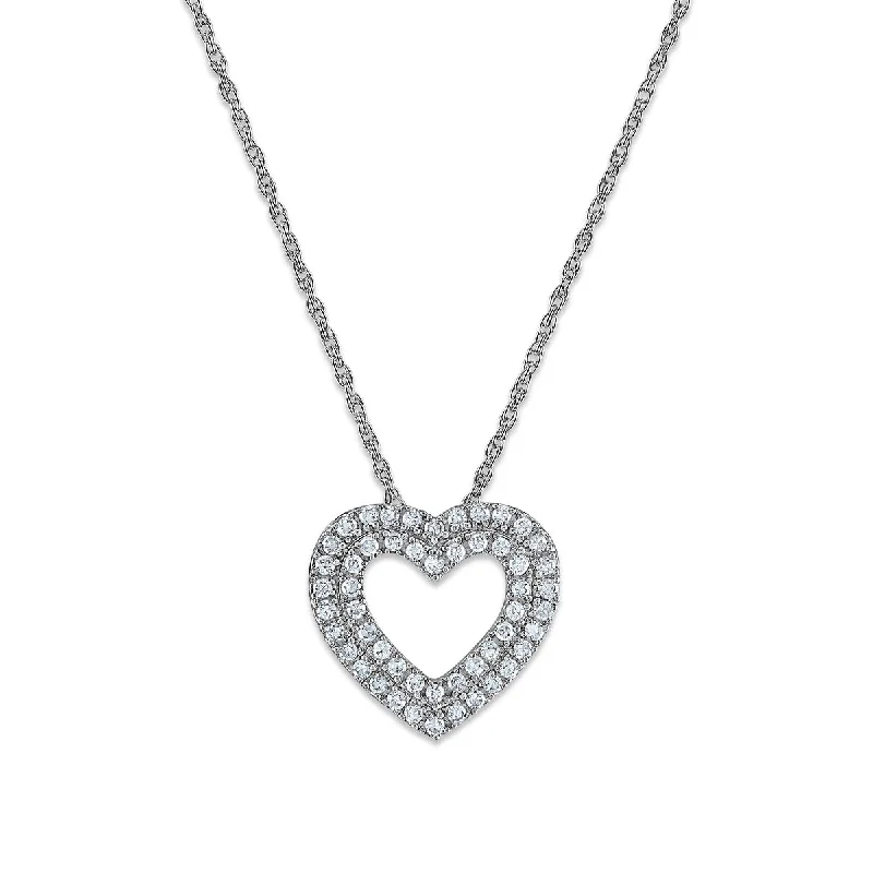 EcoLove 1/4 CTW Lab Grown Diamond Double Row 18-inch Heart Pendant in Rhodium Plated Sterling Silver