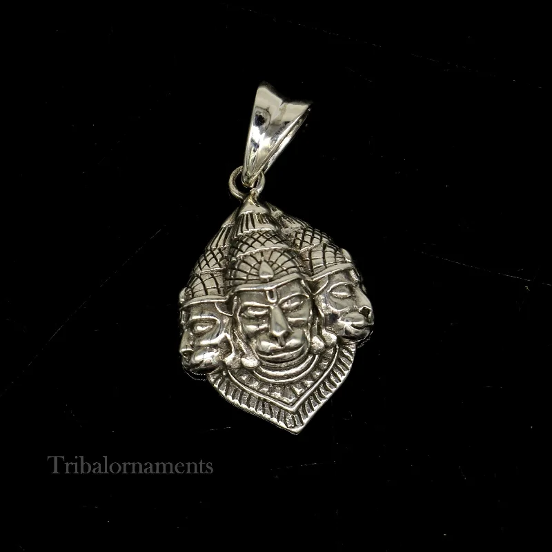 God hanuman pendant 92.5 sterling silver handmade god idol teen mukhi or three face hanuman pendant, amazing pendant gifting jewelry ssp994