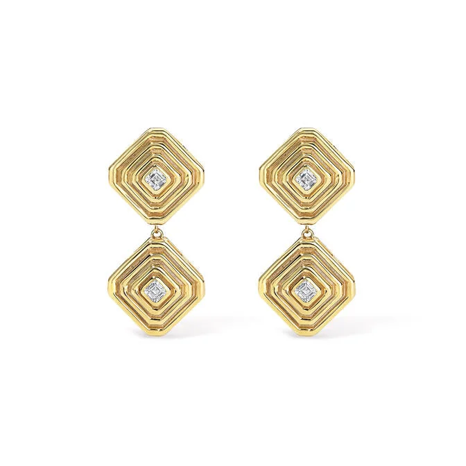 Gold and Diamond Asscher Drop Earrings