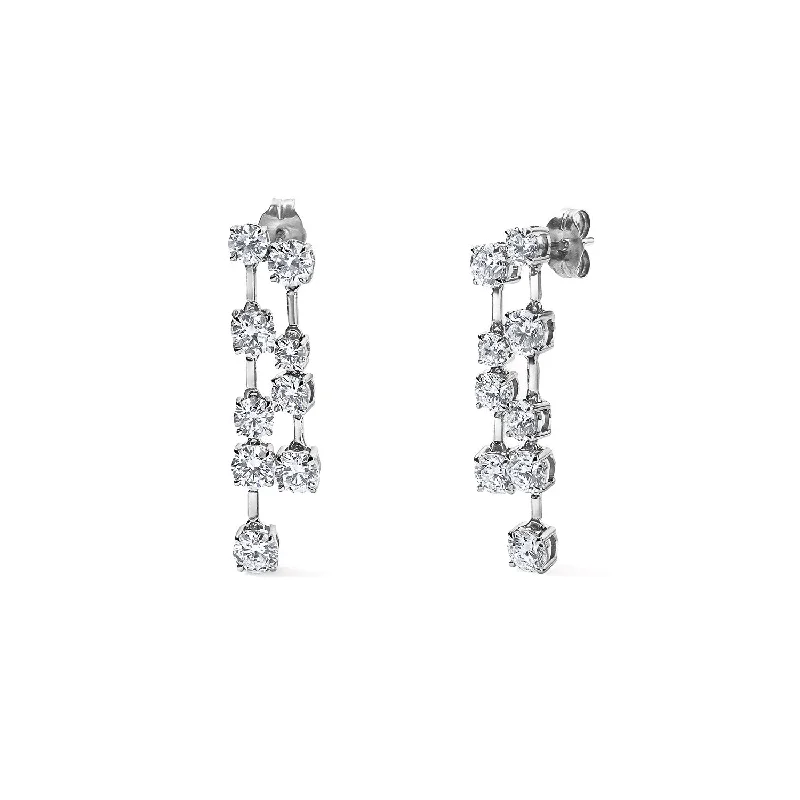 Gold and Diamond Two Row Diamond Drop Earrings