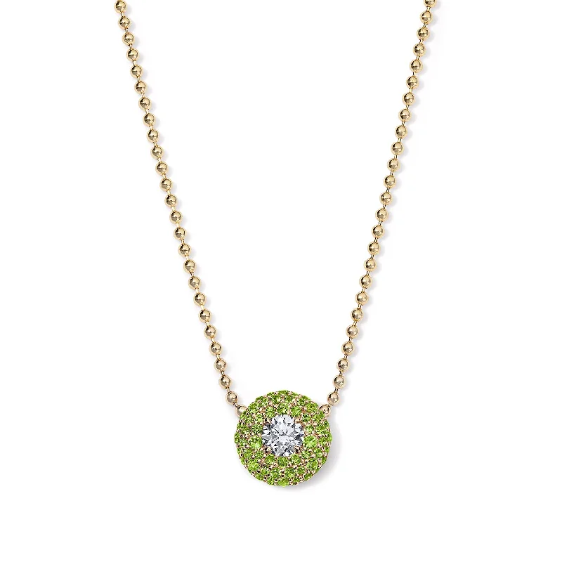 Green Tsavorite Donut Pendant with Diamond Center