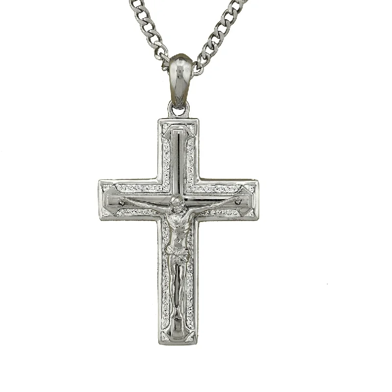 Luxe Layers Stainless Steel Crystal 24-inch Crucifix Cross Pendant