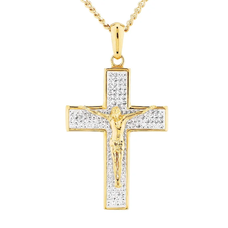 Luxe Layers Yellow Stainless Steel Crystal 24-inch Crucifix Cross Pendant