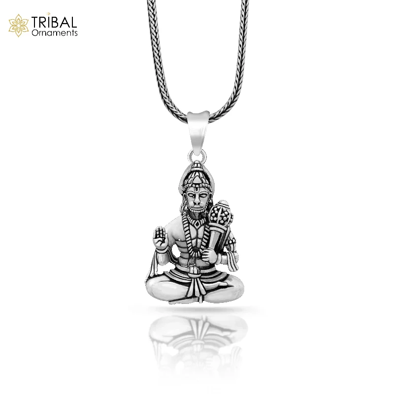 Pure 925 sterling silver handmade Hindu god Lord blessing Hanuman pendant, amazing designer Divine pendant unisex gifting jewelry nsp440