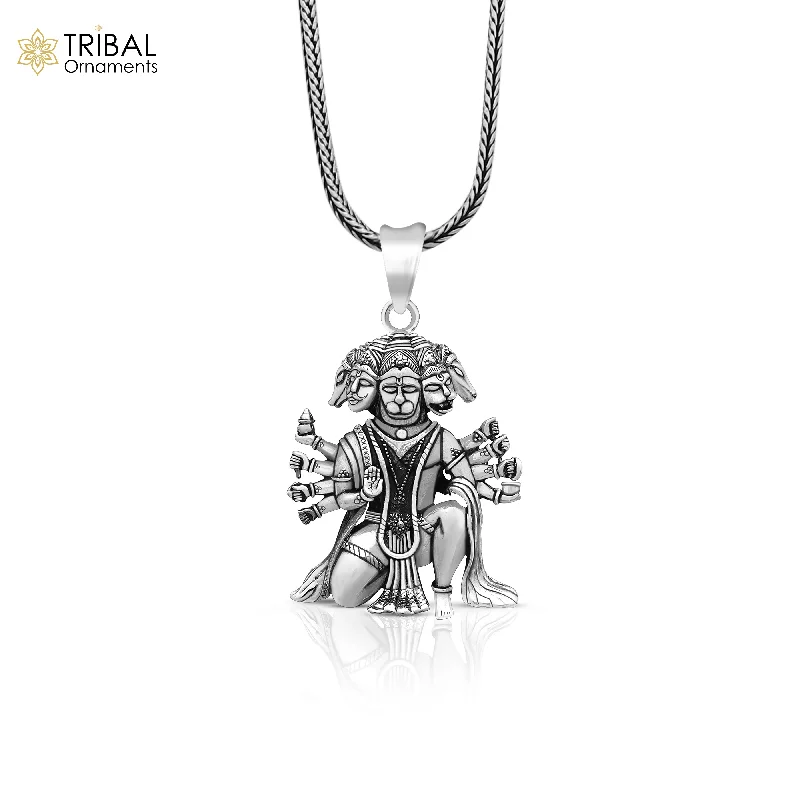 Pure 925 sterling silver handmade Hindu god Lord Panchmukhi Hanuman pendant, amazing designer fabulous pendant unisex gifting jewelry ssp486