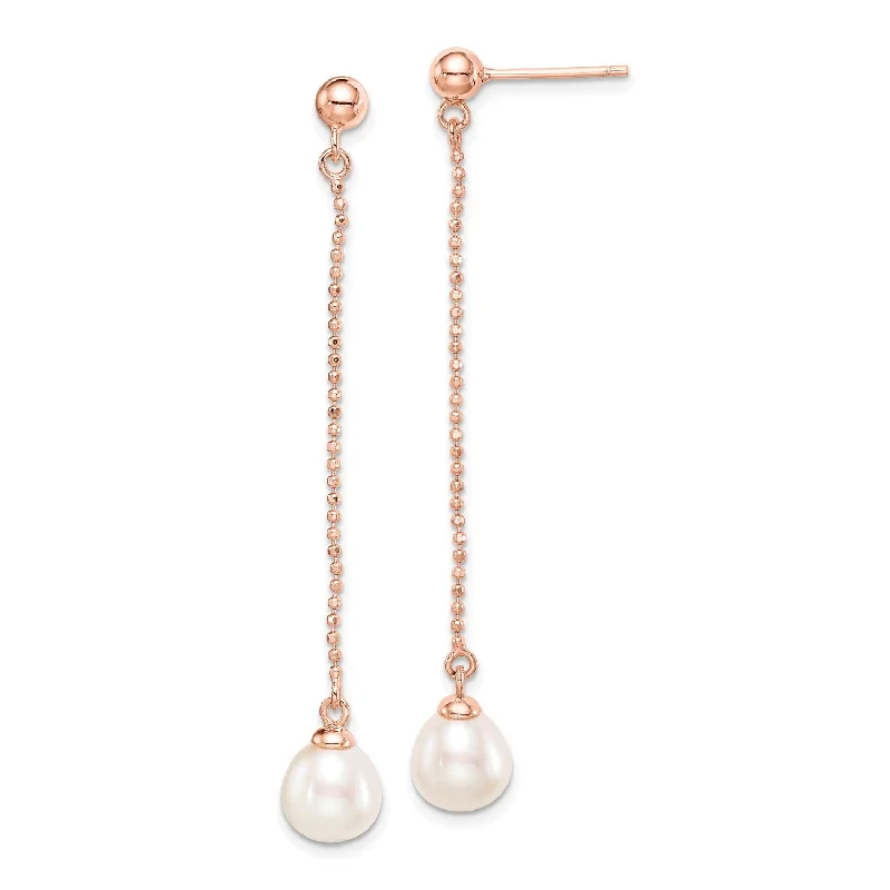 Rosetone Sterling Silver 7X8MM Pearl Drop & Dangle Earrings