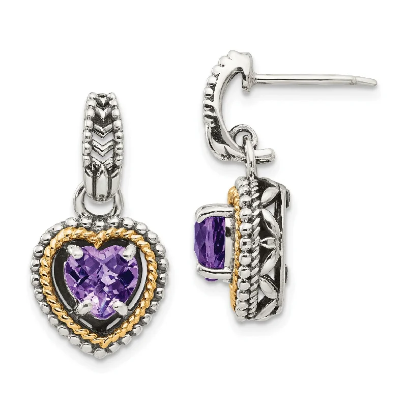 Sterling Silver 6MM Heart Shape Amethyst Drop & Dangle Heart Earrings