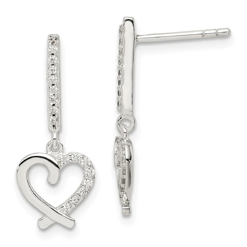 Sterling Silver Cubic Zirconia Drop & Dangle Heart Earrings