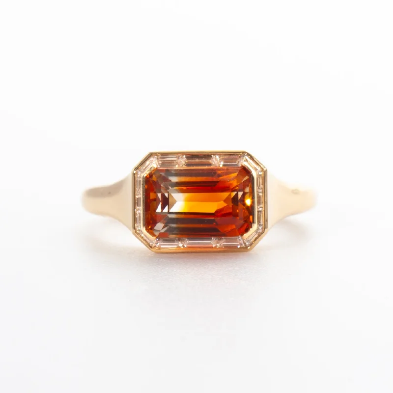 2.26 ct Orange Sapphire & Trapezoid Diamond Engagement Ring