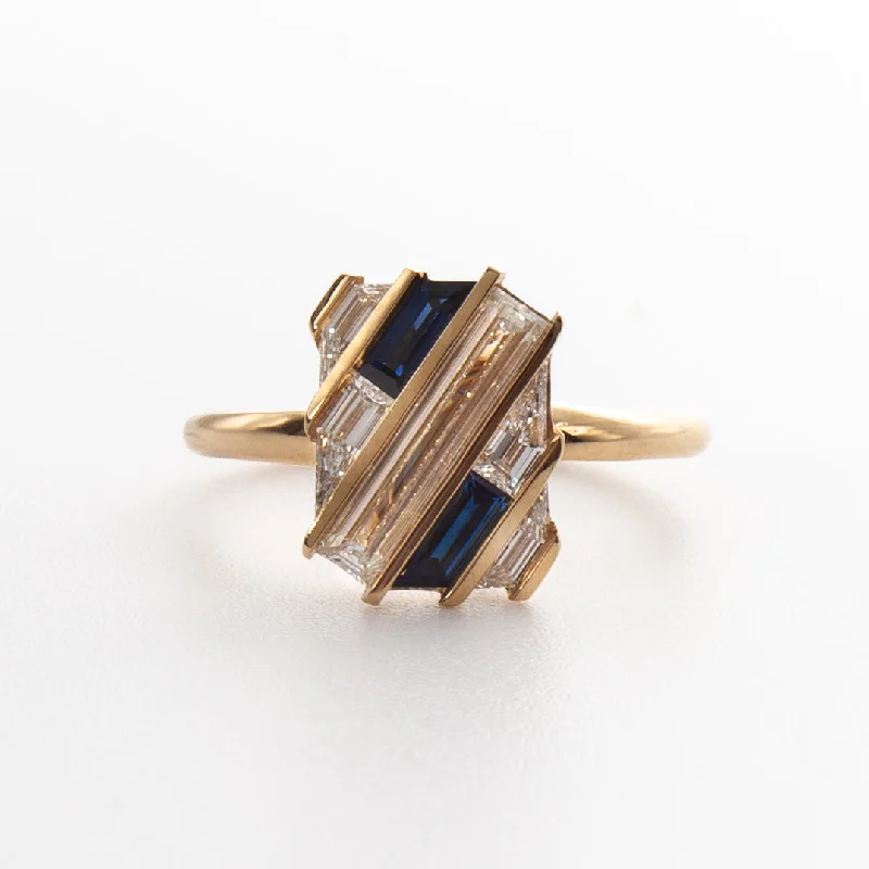 Geometric Lab-Grown Diamond & Sapphire Slash Engagement Ring