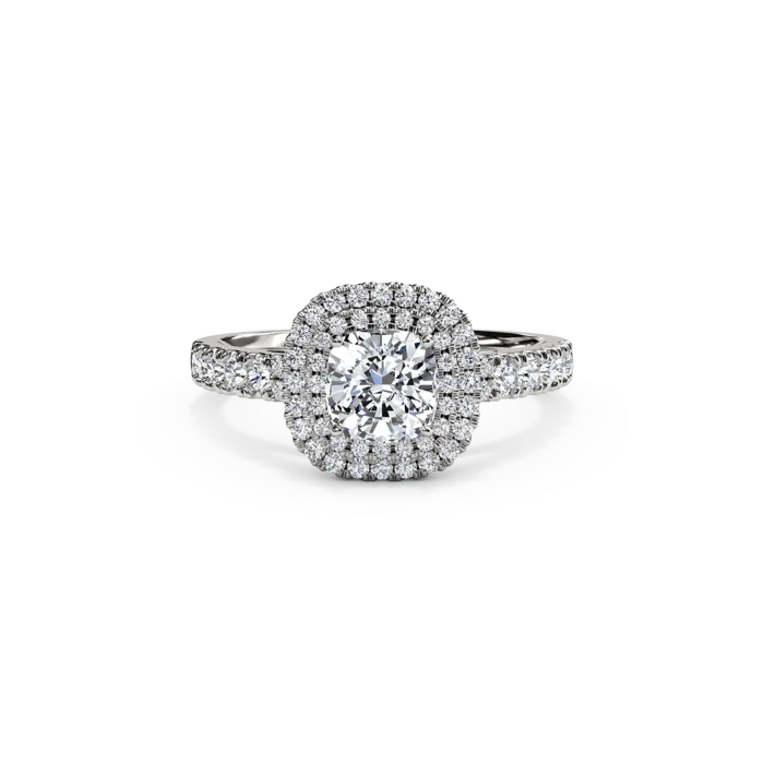 The Studio Collection Cushion Cut Diamond Double Halo Engagement Ring