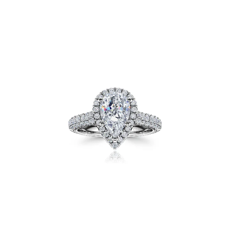 The Studio Collection Pear Shape Diamond Halo Pavé Shank Engagement Ring