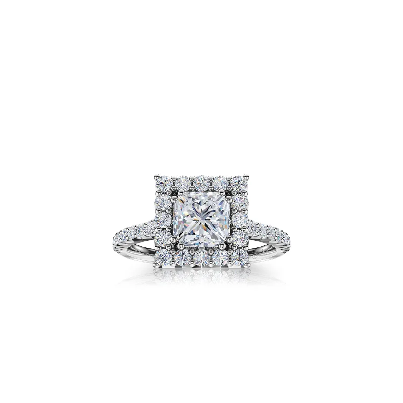 The Studio Collection Princess Cut Diamond Halo and Diamond Shank Engagement Ring