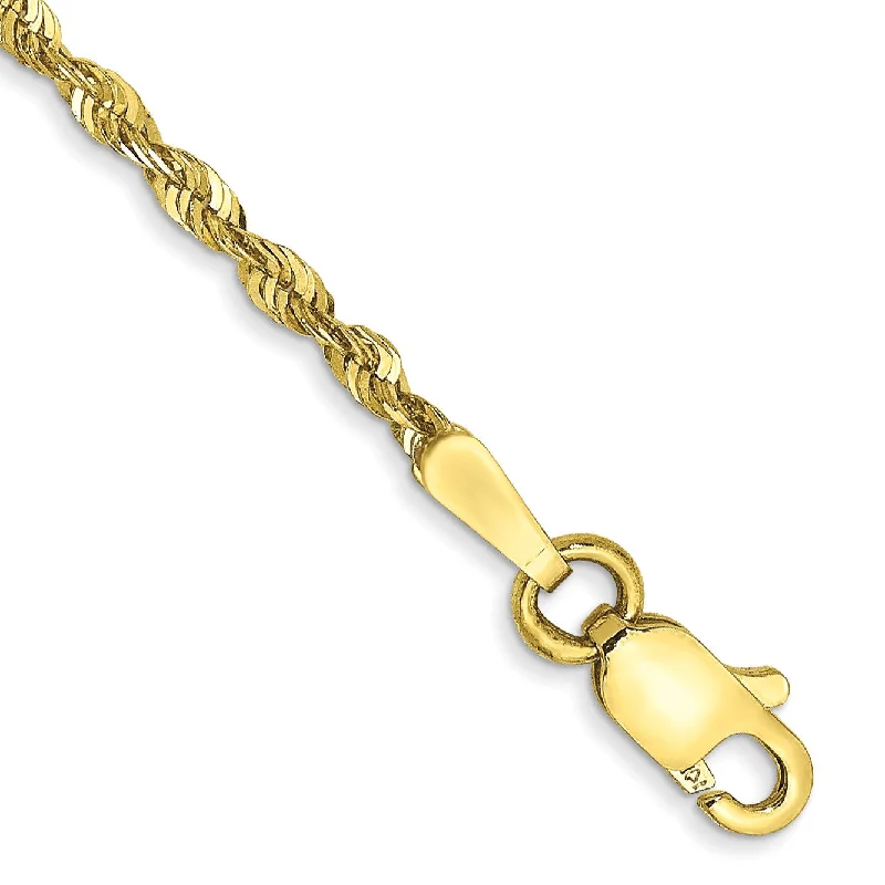 10KT Yellow Gold 10-inch 1.8MM Lobster Clasp Diamond-cut Rope Extra-Light Anklet