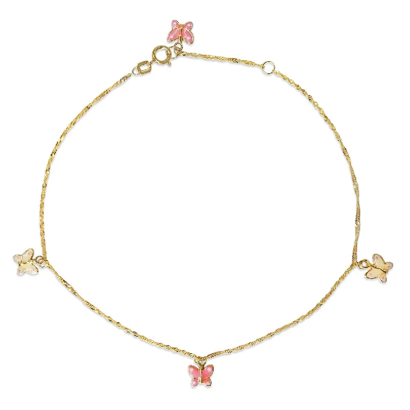 10KT Yellow Gold 10-inch Butterfly Anklet