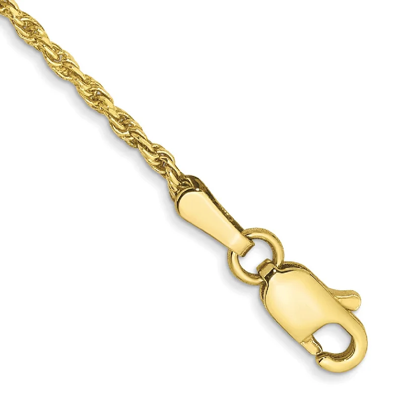 10KT Yellow Gold 9-inch 1.3MM Lobster Clasp Diamond-cut Rope Anklet