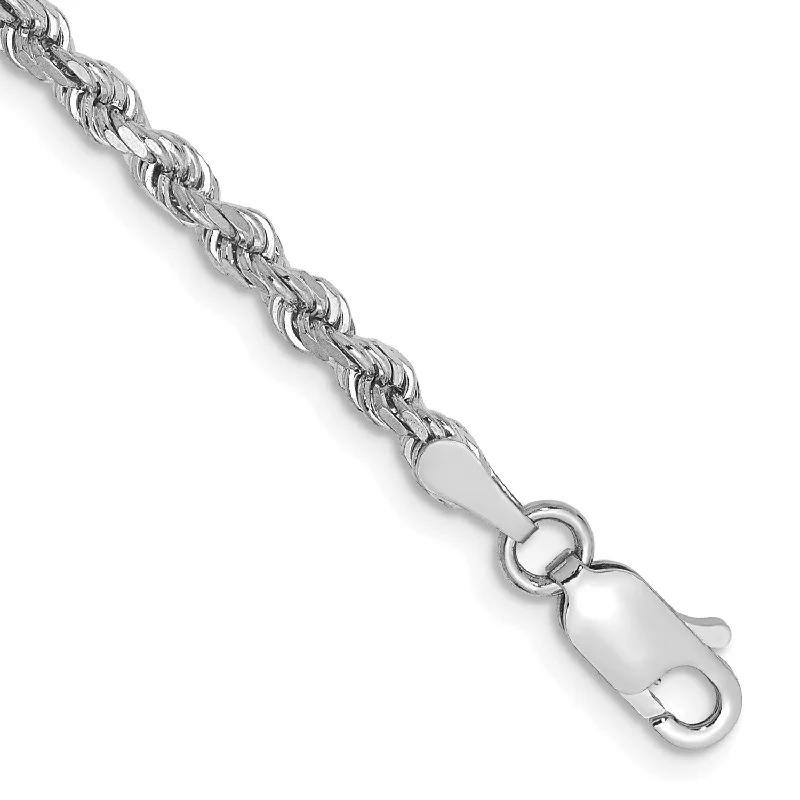 14KT White Gold 9-inch 2.75MM Diamond-cut Lobster Clasp Rope Anklet