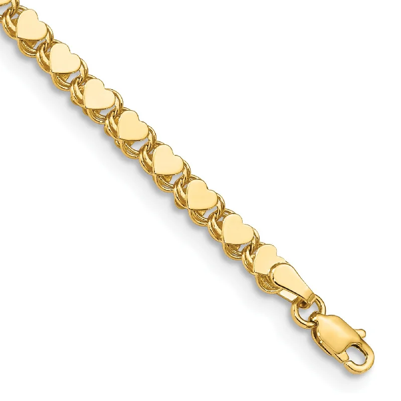 14KT Yellow Gold 10-inch Lobster Clasp Heart Anklet