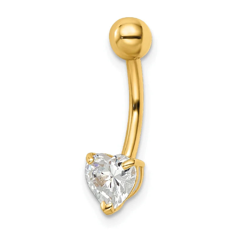 14KT Yellow Gold Cubic Zirconia 21X6MM Heart Belly Ring