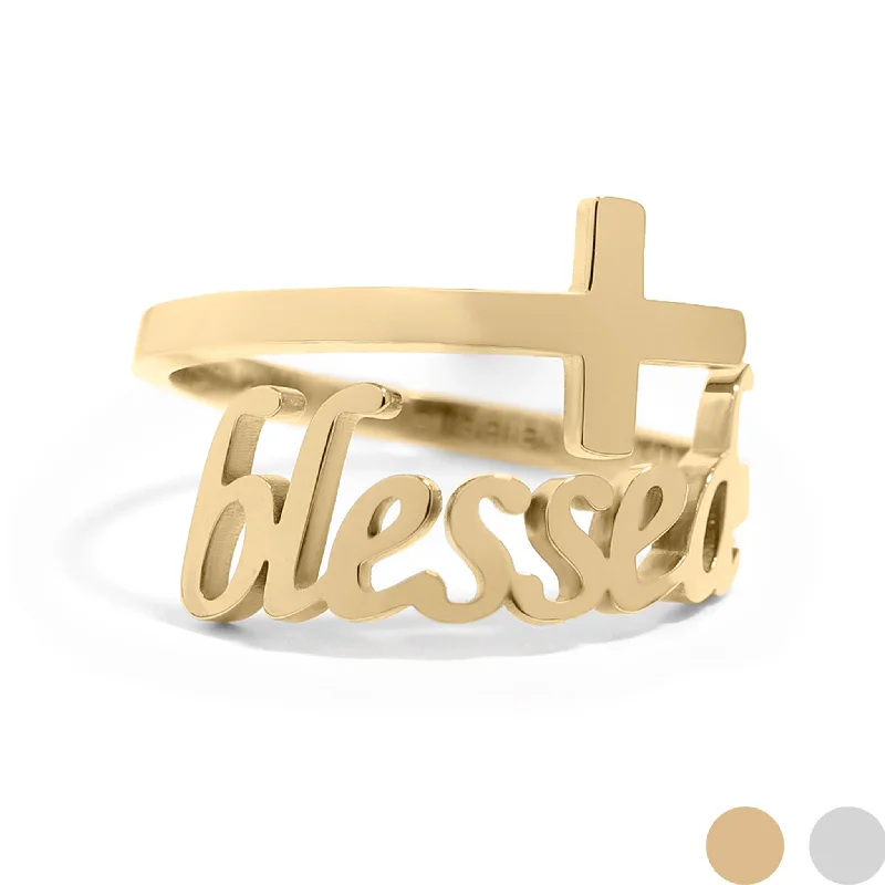 18K Gold PVD Stainless Steel Adjustable "Blessed" Ring / KSS0007