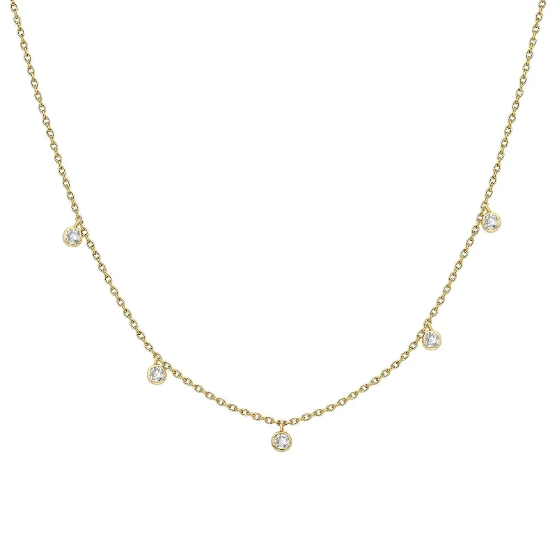 5 Bezel Diamond Station Necklace, 14k