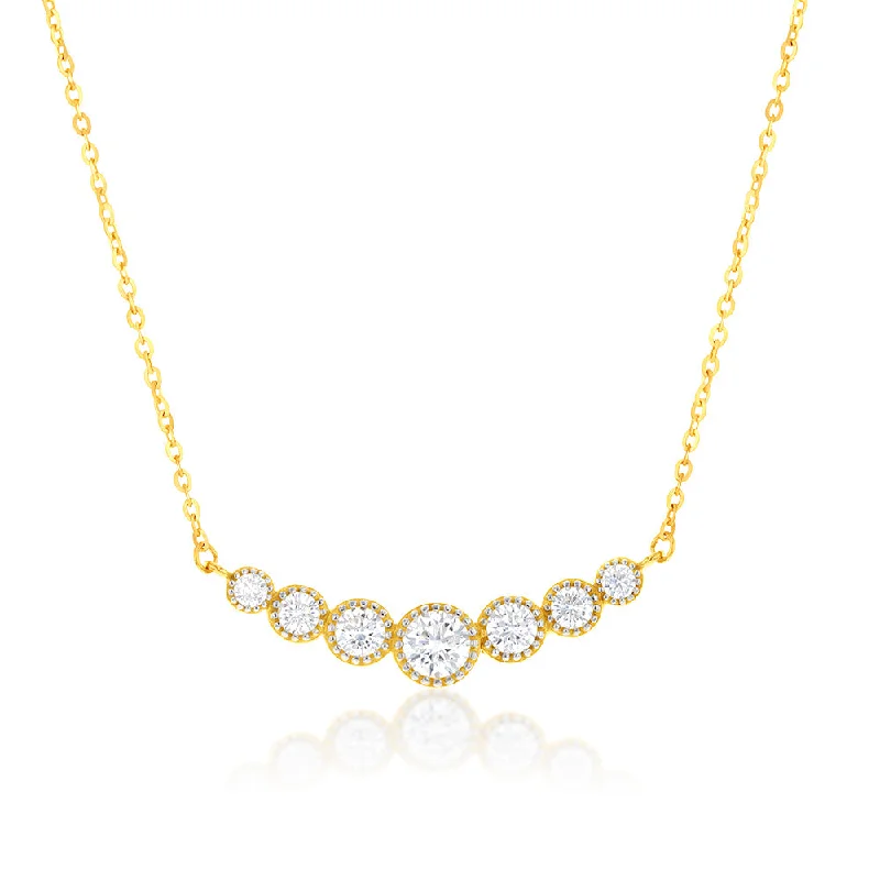 9ct Yellow Gold 43cm Zirconia Graduated Necklet