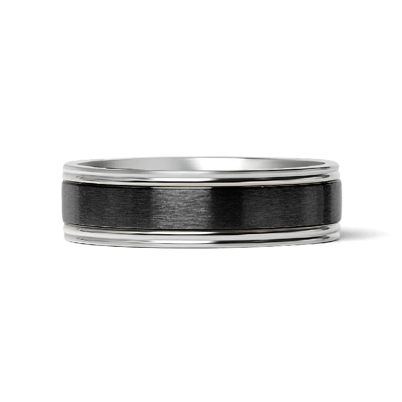 Black Center Polished Stainless Steel Ring / CFR7028