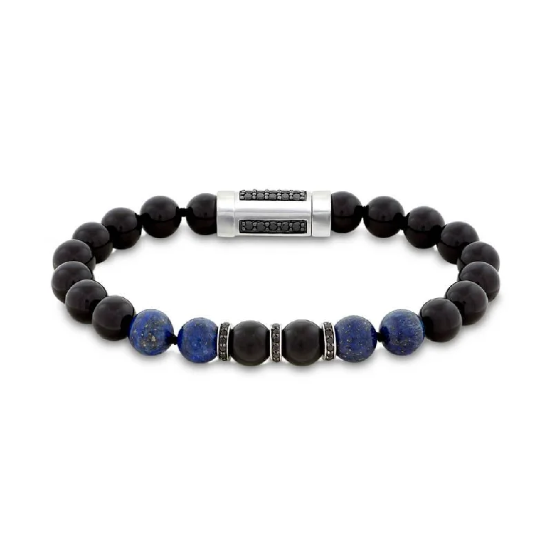 Blue Lapis & Black Onyx Bead 8.5" Bracelet with Black Spinel Rondels