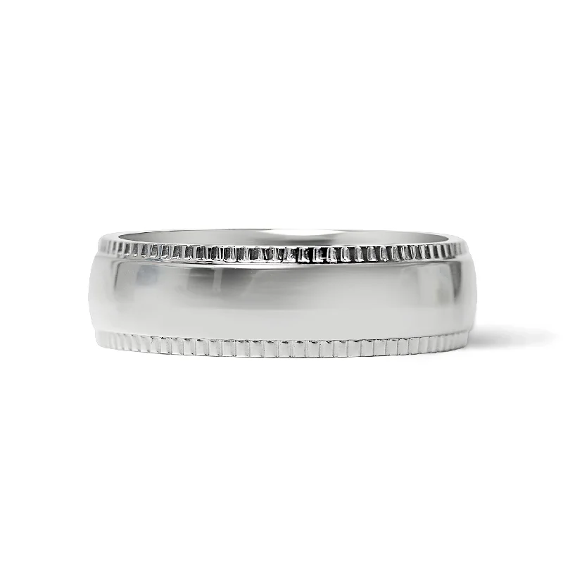 Polished Center Detailed Edge Stainless Steel Blank Ring / CFR7010