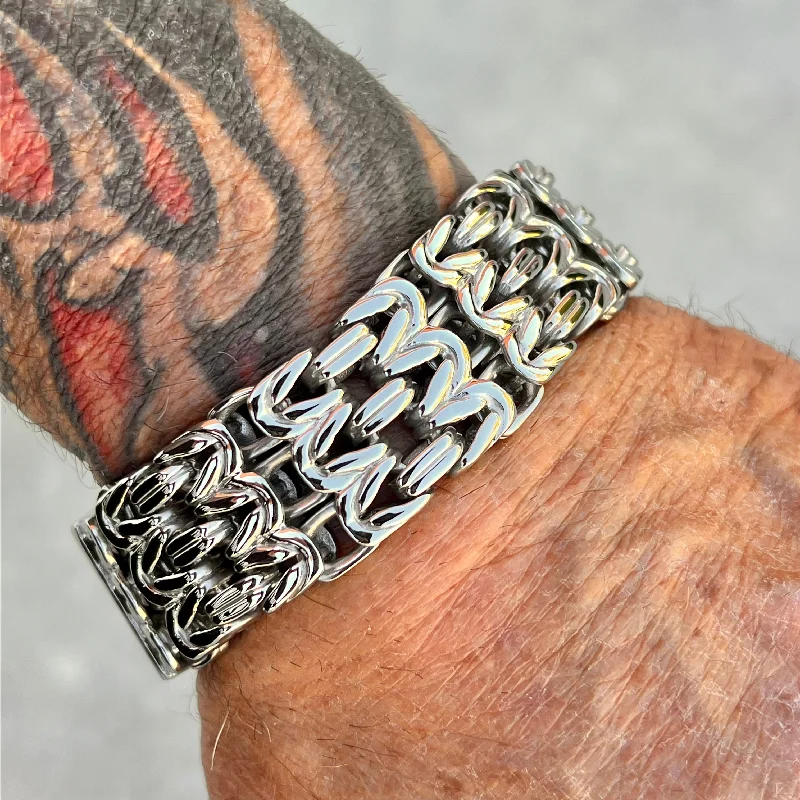 New - Viking Bracelet - Chain Mail - Classic- Silver - 1  inch wide - B104