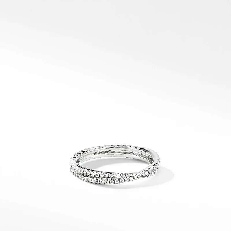 Crossover Micro Pavé Wedding Band Ring in Platinum, Size 7