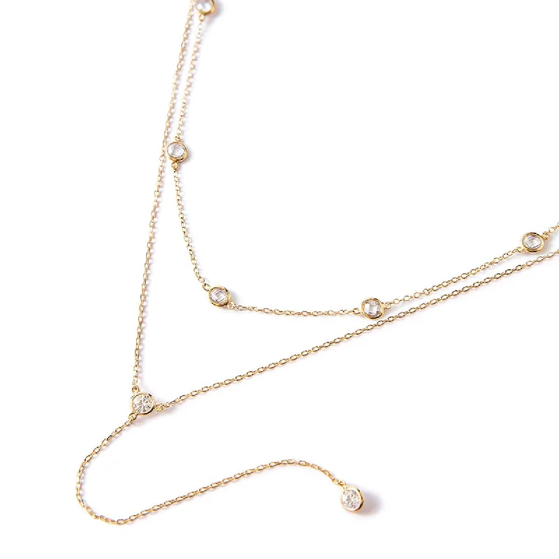 Crystal Choker Lariat Duo Necklace