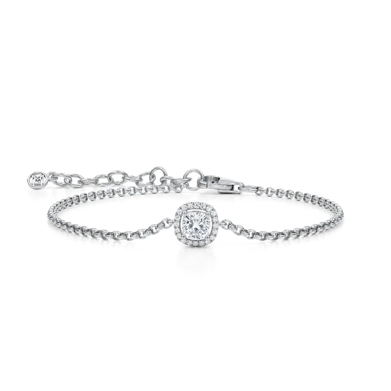 1/2 Carat Cushion Halo Chain Bracelet