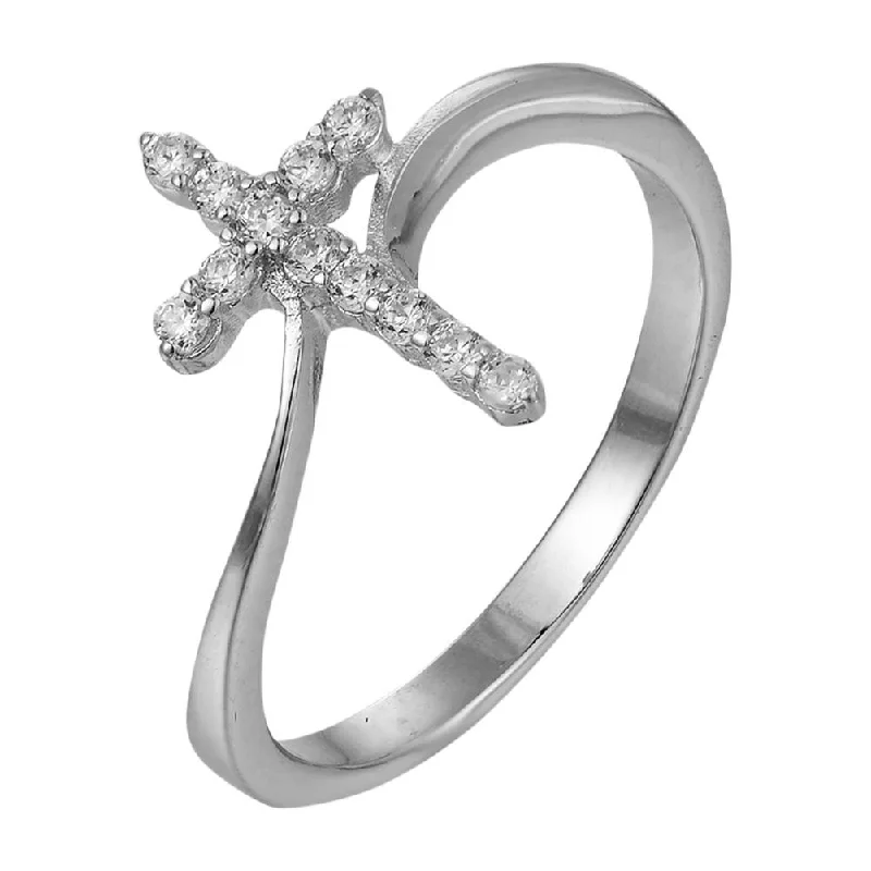 CZ Cross White Gold Over Brass Ring / USR0002