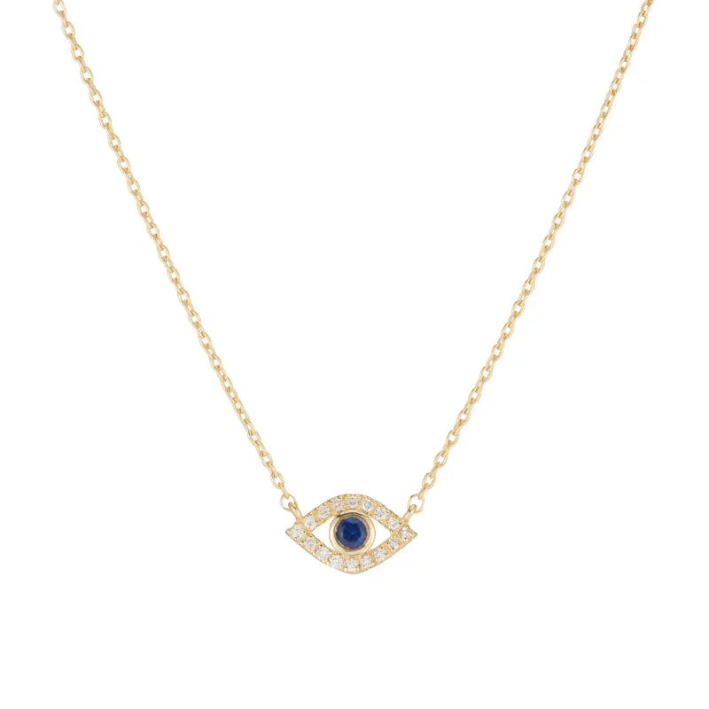 Diamond and Sapphire Evil Eye Necklace, 14k