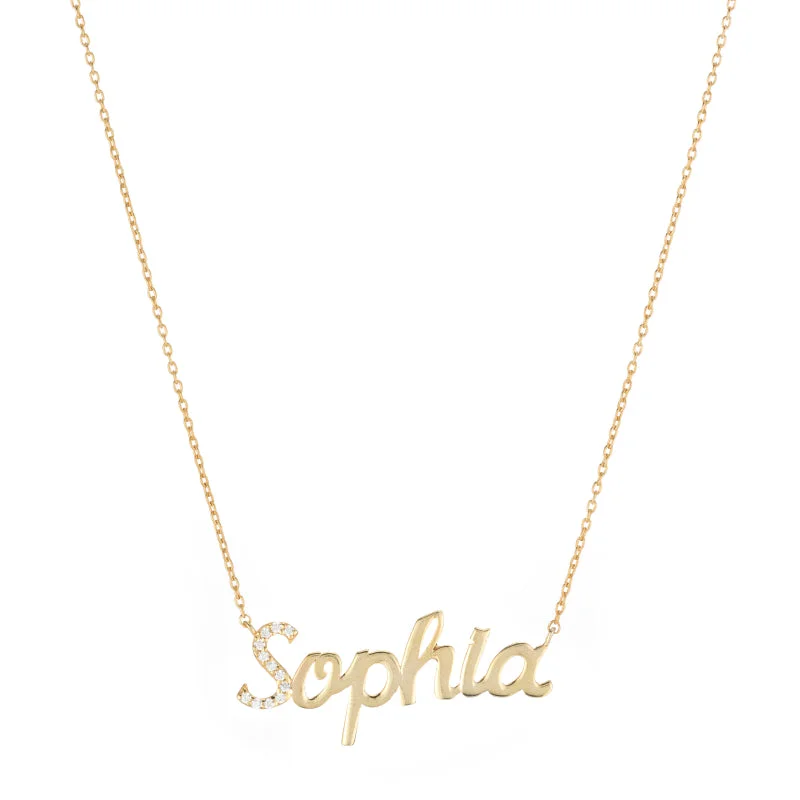 Diamond Pavé Personalized Cursive Necklace, 14k